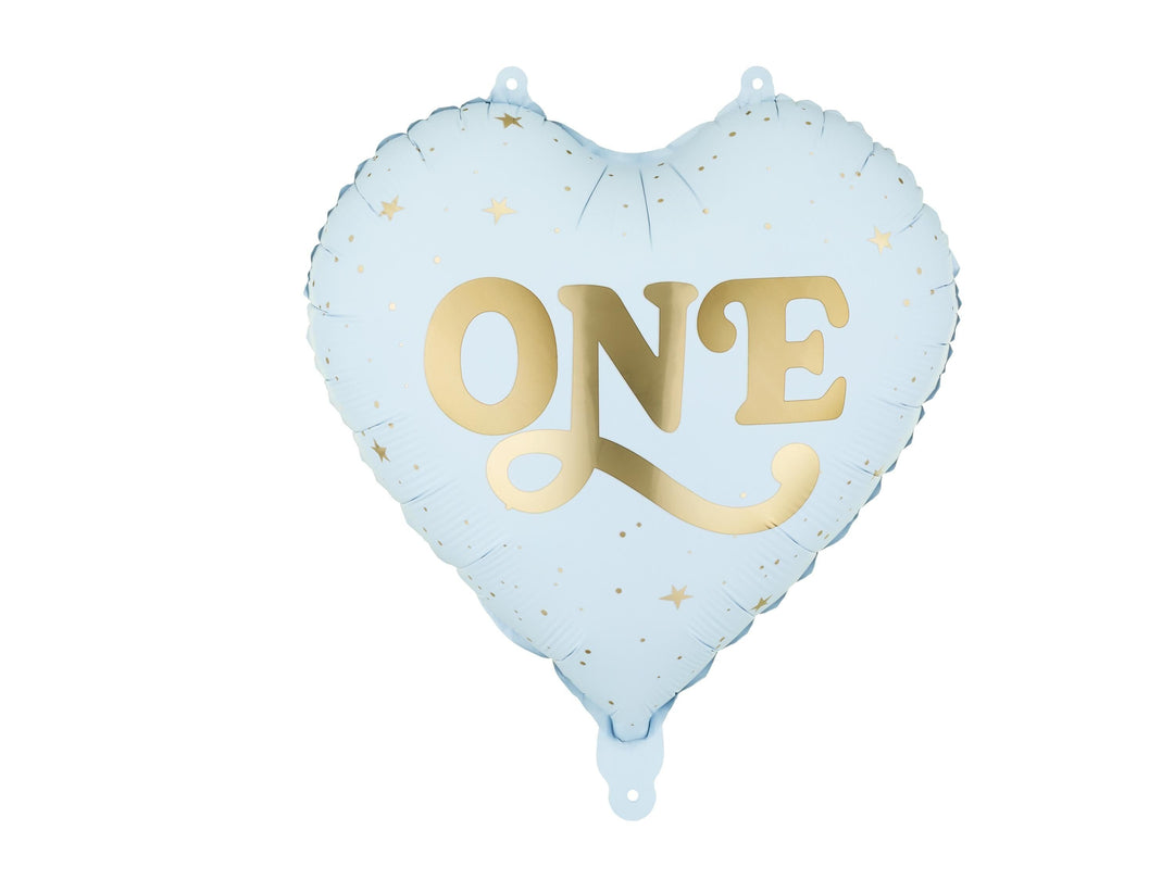 Blue Heart ONE Foil Balloon - Boys 1st Birthday Decoration - One Little Mouse Party Supplies - First Birthday Toddler Milestone Decor - Jolie Fete UK