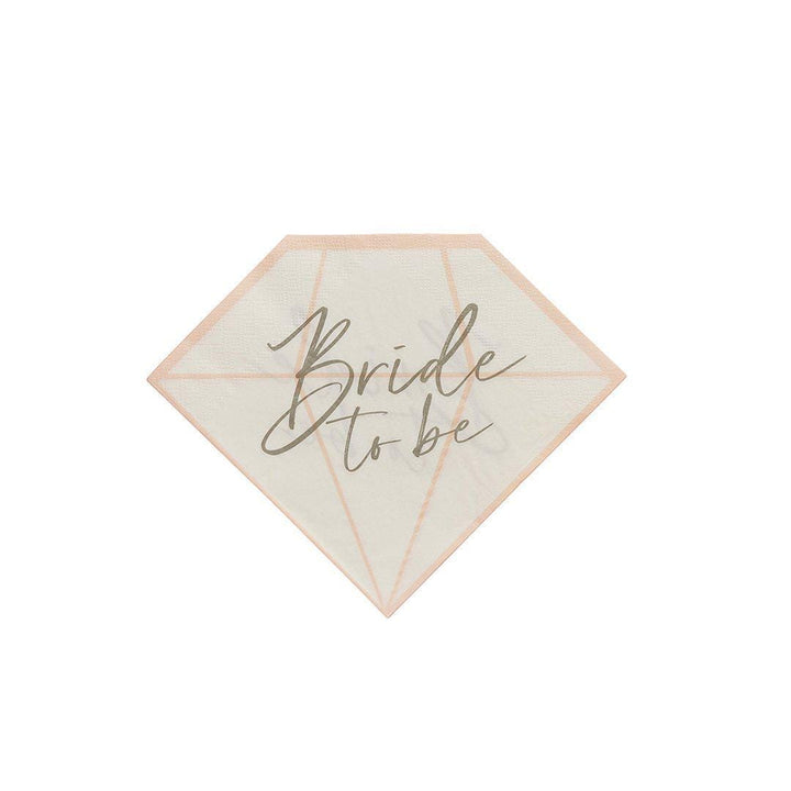 Bride To Be Paper Napkins - Diamond Shaped Hen Party Napkins - White & Pink Tableware - Engagement Party Decor - Bride Tribe - Pack of 16 - Jolie Fete UK