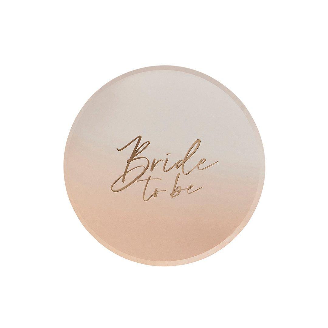 Bride To Be Paper Plates - Peach Ombre & Gold Tableware - Elegant Hen Party Plates - Engagement Party Decor-Hen Do Brunch Supplies-Pack of 8 - Jolie Fete UK