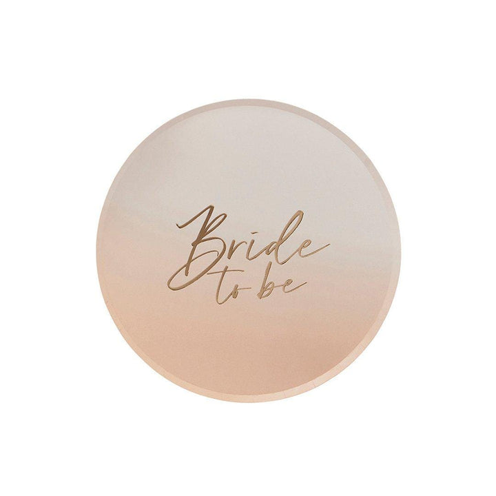 Bride To Be Paper Plates - Peach Ombre & Gold Tableware - Elegant Hen Party Plates - Engagement Party Decor-Hen Do Brunch Supplies-Pack of 8 - Jolie Fete UK