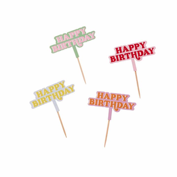 Bright Cake Toppers - Happy Birthday Cupcake Toppers - Colourful Birthday - Birthday Party Decorations - Rainbow Party Decor - Pack Of 12 - Jolie Fete UK