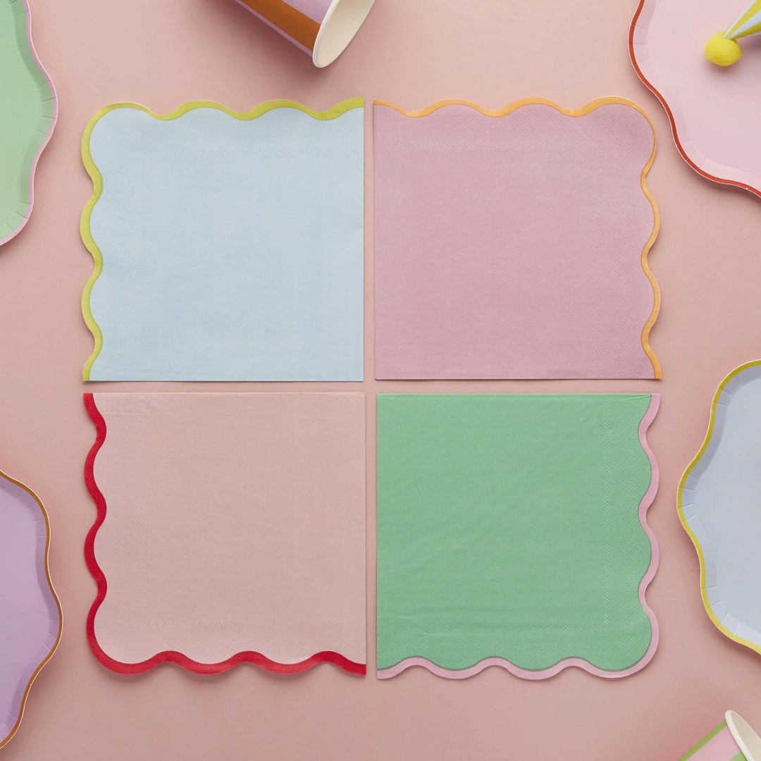 Bright Paper Napkins - Scalloped Edge Paper Party Napkins - Colourful Birthday - Birthday Party Decorations - Rainbow Party Decor-Pack Of 16 - Jolie Fete UK