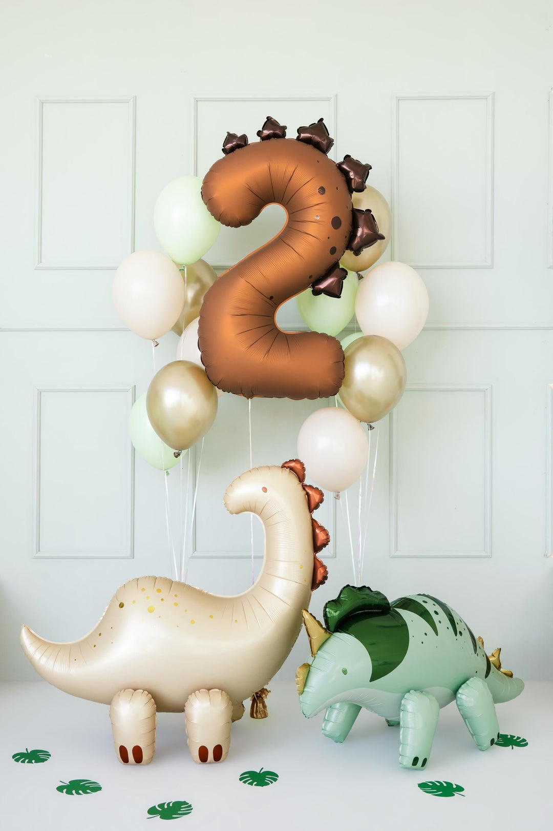 Brown Number 2 Dinosaur Foil Balloon - Large 92cm Stegosaurus Theme Birthday Decor - Two Rex Party Supplies - Second Birthday Photo Prop - Jolie Fete UK