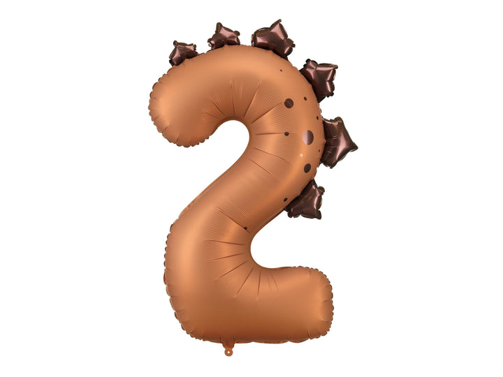 Brown Number 2 Dinosaur Foil Balloon - Large 92cm Stegosaurus Theme Birthday Decor - Two Rex Party Supplies - Second Birthday Photo Prop - Jolie Fete UK
