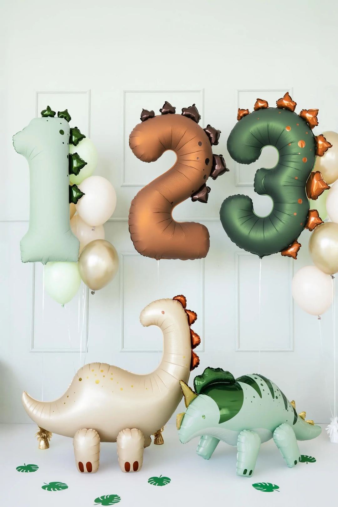 Brown Number 2 Dinosaur Foil Balloon - Large 92cm Stegosaurus Theme Birthday Decor - Two Rex Party Supplies - Second Birthday Photo Prop - Jolie Fete UK