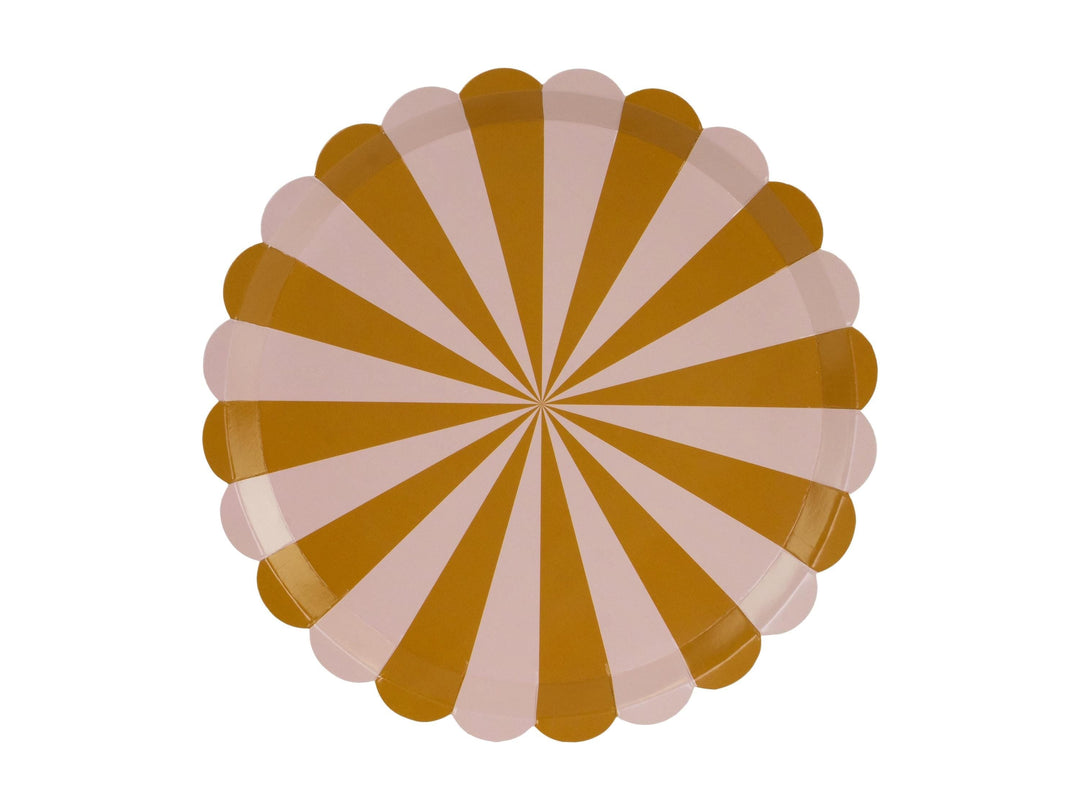 Brown Stripe Paper Plates - Scalloped Edge Party Plates - Neutral Teddy Bear 1st Birthday Tableware - Ochre & Cream Circus Theme - Pack of 6 - Jolie Fete UK