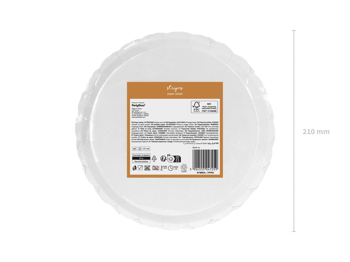 Brown Stripe Paper Plates - Scalloped Edge Party Plates - Neutral Teddy Bear 1st Birthday Tableware - Ochre & Cream Circus Theme - Pack of 6 - Jolie Fete UK