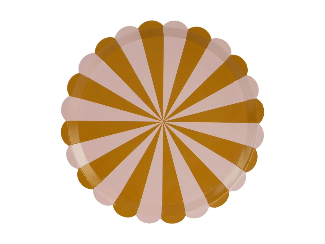 Brown Stripe Paper Plates - Scalloped Edge Party Plates - Neutral Teddy Bear 1st Birthday Tableware - Ochre & Cream Circus Theme - Pack of 6 - Jolie Fete UK