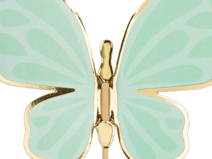 Butterfly Cake Toppers - Pastel Butterflies Cupcake Toppers With Gold Rim - Blue, Pink & Green -Unicorn Birthday Party Decorations-Pack Of 9 - Jolie Fete UK