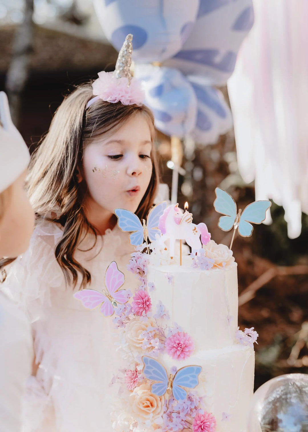 Butterfly Cake Toppers - Pastel Butterflies Cupcake Toppers With Gold Rim - Blue, Pink & Green -Unicorn Birthday Party Decorations-Pack Of 9 - Jolie Fete UK