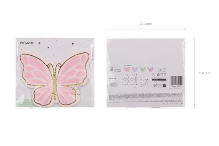 Butterfly Napkins - Pastel Butterflies Paper Napkins With Gold Rim - Blue, Pink & Green - Unicorn Birthday Party Decorations - Pack Of 12 - Jolie Fete UK