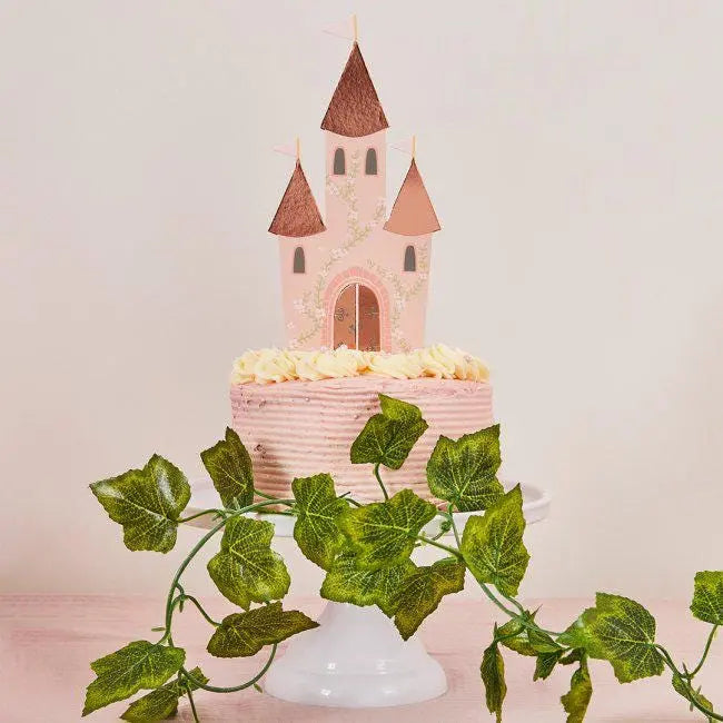 Castle Cake Topper - Princess Party Cake Decoration - Pink Gold Card Topper - Birthday Cake Decor - Little Princess - Fairytale Cake - Jolie Fete UK