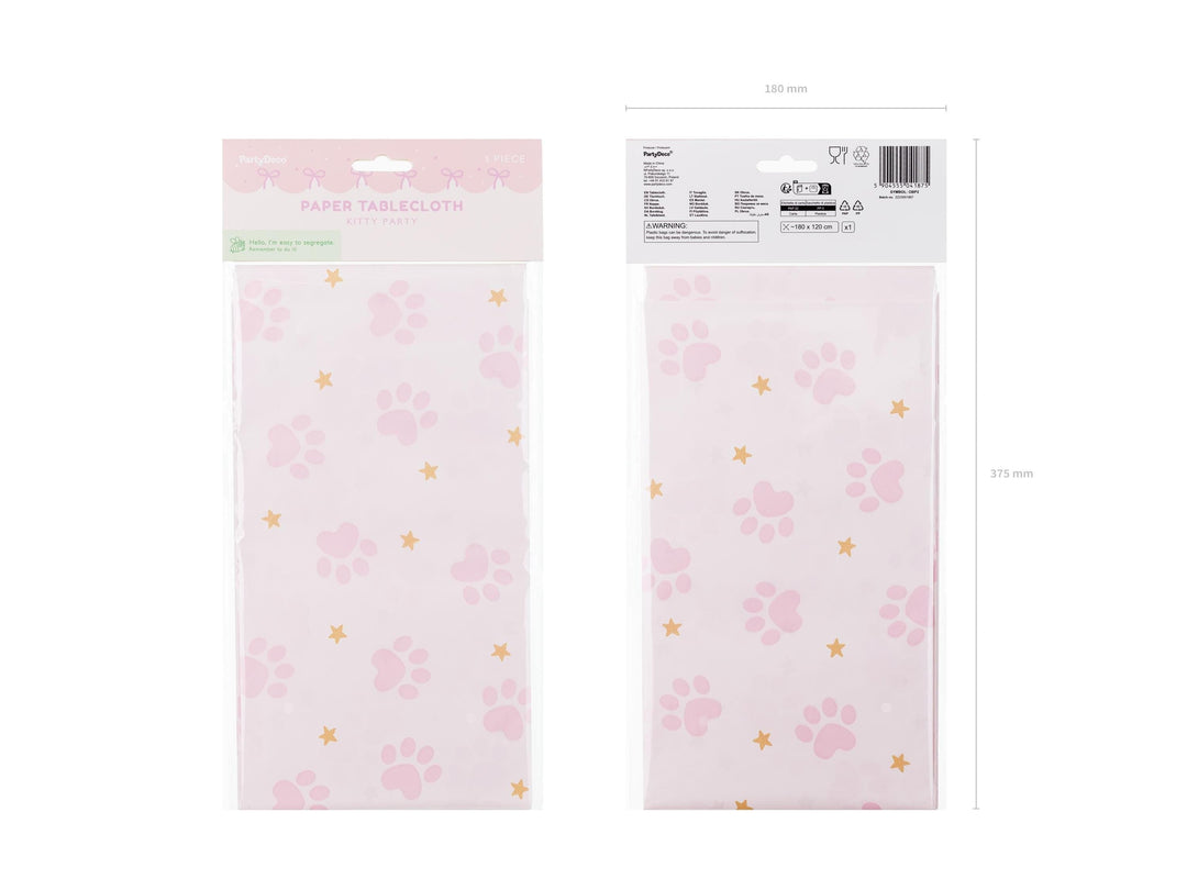 Cat Paw Print Paper Tablecloth - Pink and White Cat Paper Party Table Cover - Meow Party - Paw Print Birthday Party Tableware - Jolie Fete UK