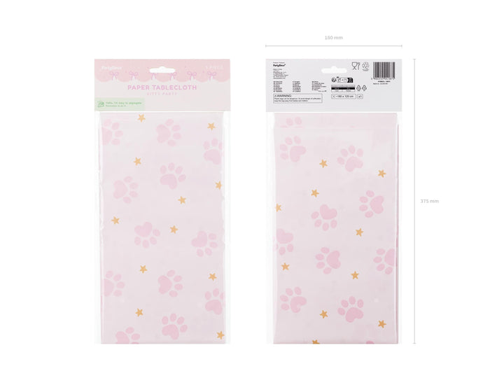 Cat Paw Print Paper Tablecloth - Pink and White Cat Paper Party Table Cover - Meow Party - Paw Print Birthday Party Tableware - Jolie Fete UK