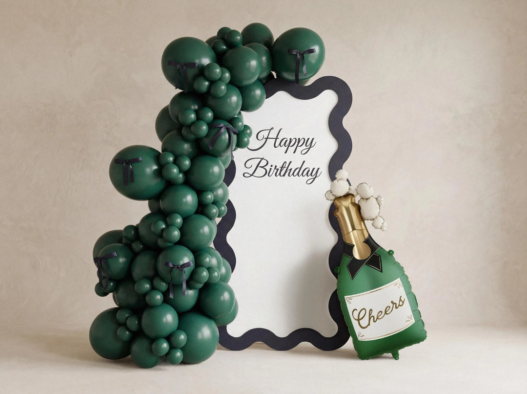 Champagne Bottle Foil Balloon - Cheers Celebration Decor - Large 93cm Green Balloon - Hen Party, Wedding, Graduation - Summer Party Supplies - Jolie Fete UK