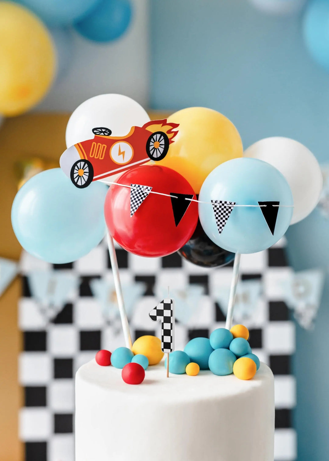 Cake Candle 1 - Checkered Flag Candle - Number 1 Birthday Cake Candle - Racing Car Party - Black & White Candle - Kids Party Decorations - Jolie Fete UK