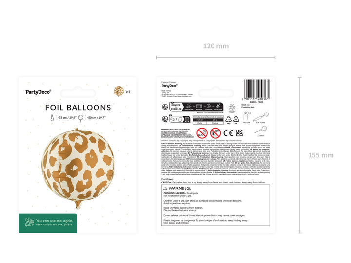 Cheetah Print Balloon - Safari Birthday Decorations - Jungle Theme Foil Balloon - Orb Ball Balloon - Wild One Party - Kids Birthday Party - Jolie Fete UK
