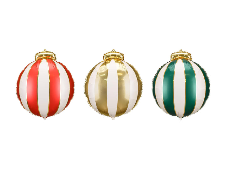 Christmas Bauble Foil Balloons - Large Christmas Decorations - Festive Party Balloons - Red, Green & Gold - Kids Xmas - Inflate With Air - Jolie Fete UK