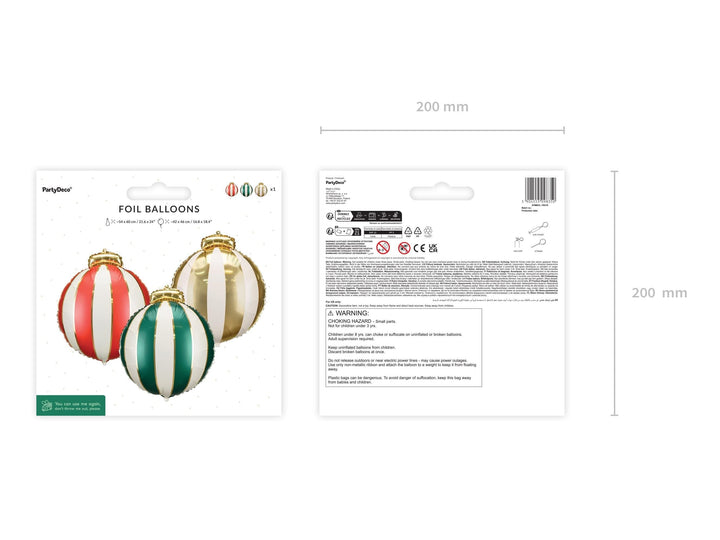 Christmas Bauble Foil Balloons - Large Christmas Decorations - Festive Party Balloons - Red, Green & Gold - Kids Xmas - Inflate With Air - Jolie Fete UK
