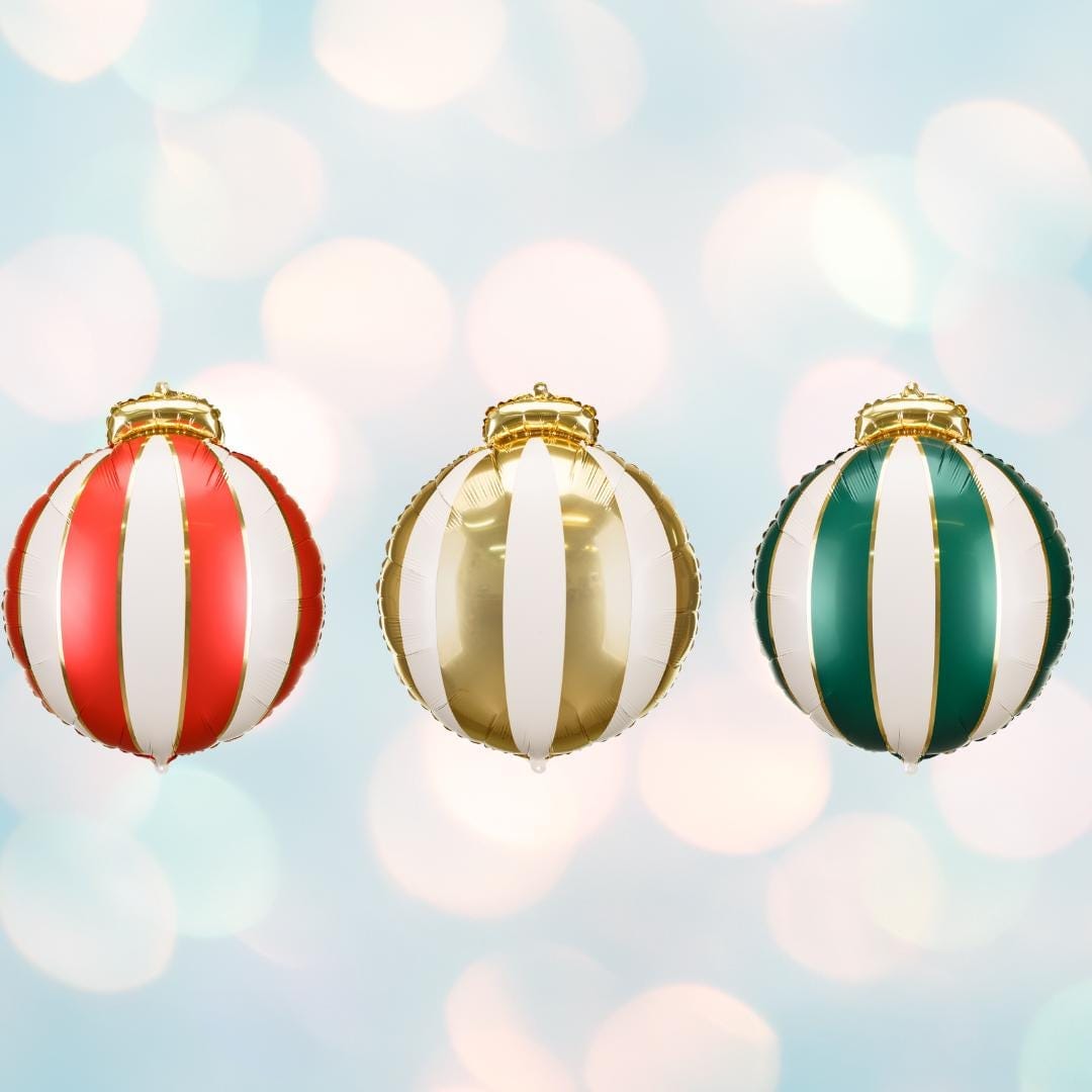 Christmas Bauble Foil Balloons - Large Christmas Decorations - Festive Party Balloons - Red, Green & Gold - Kids Xmas - Inflate With Air - Jolie Fete UK