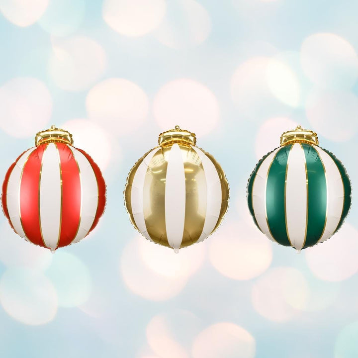 Christmas Bauble Foil Balloons - Large Christmas Decorations - Festive Party Balloons - Red, Green & Gold - Kids Xmas - Inflate With Air - Jolie Fete UK