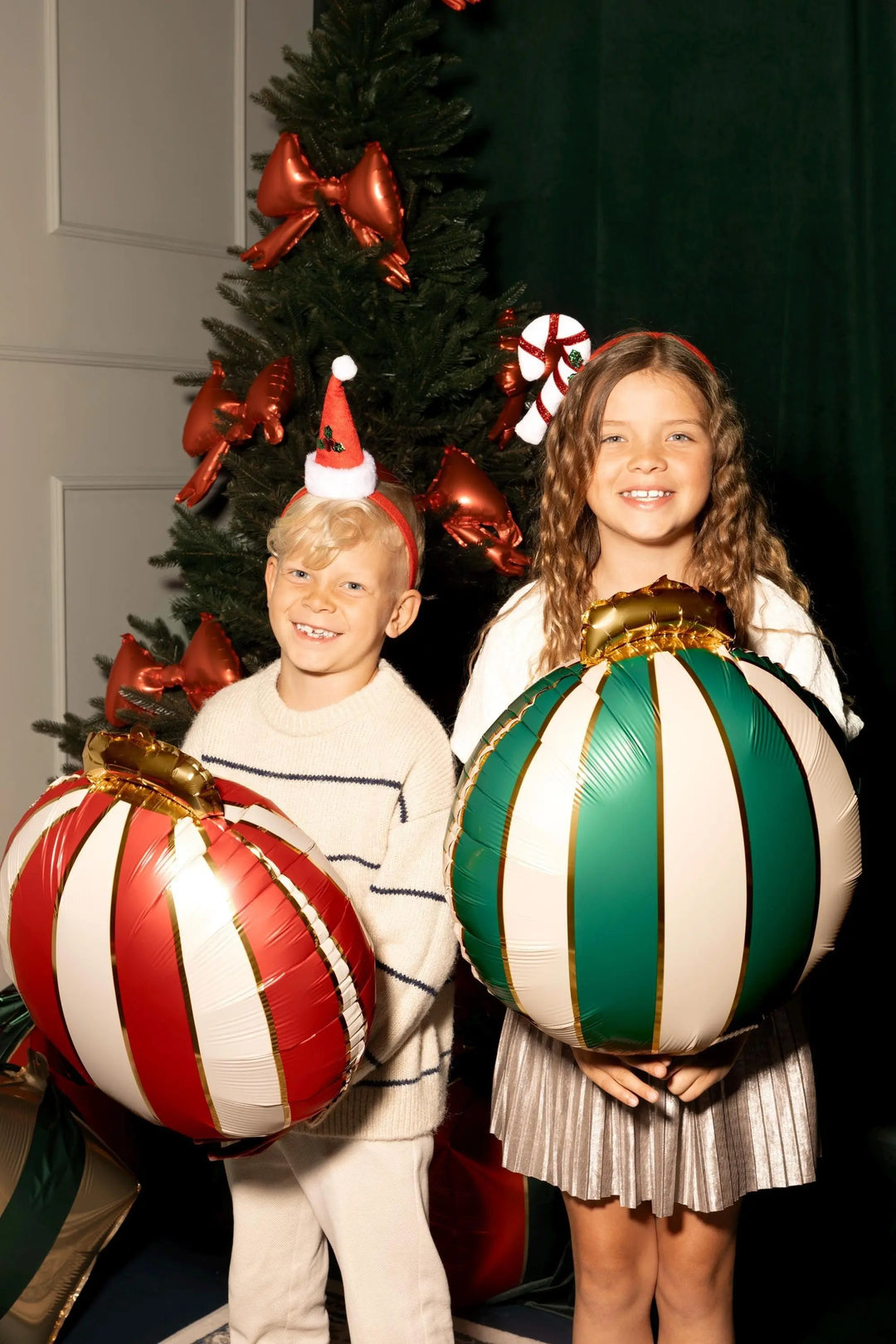 Christmas Bauble Foil Balloons - Large Christmas Decorations - Festive Party Balloons - Red, Green & Gold - Kids Xmas - Inflate With Air - Jolie Fete UK