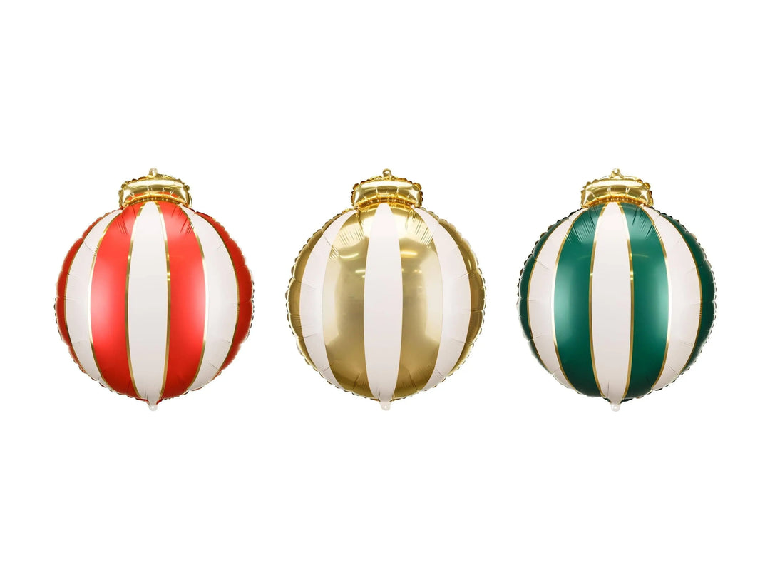 Christmas Bauble Foil Balloons - Large Christmas Decorations - Festive Party Balloons - Red, Green & Gold - Kids Xmas - Inflate With Air - Jolie Fete UK