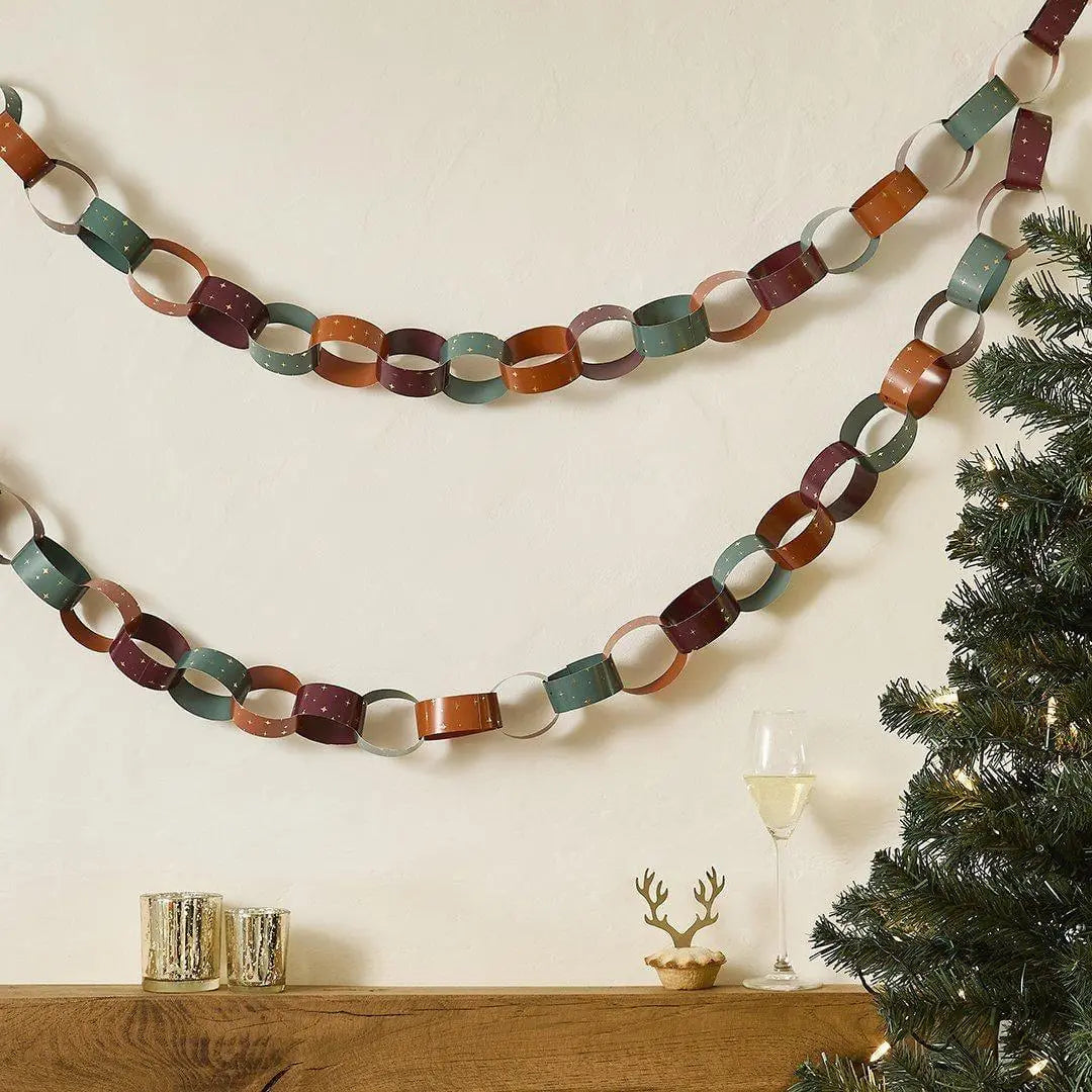 Christmas Paper Chains With Stars - Christmas Garland - Christmas Party Decorations - Tree Decor - Multicoloured - Holiday Decor -Pack Of 48 - Jolie Fete UK