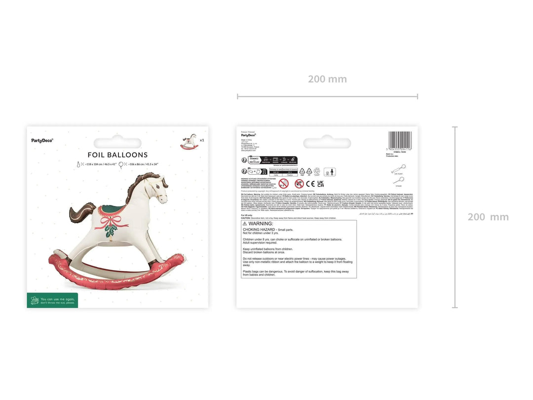 Christmas Rocking Horse Foil Balloon - Large Christmas Decoration - Festive Party Balloon - Holiday Decor - Kids Xmas - Inflate With Air - Jolie Fete UK