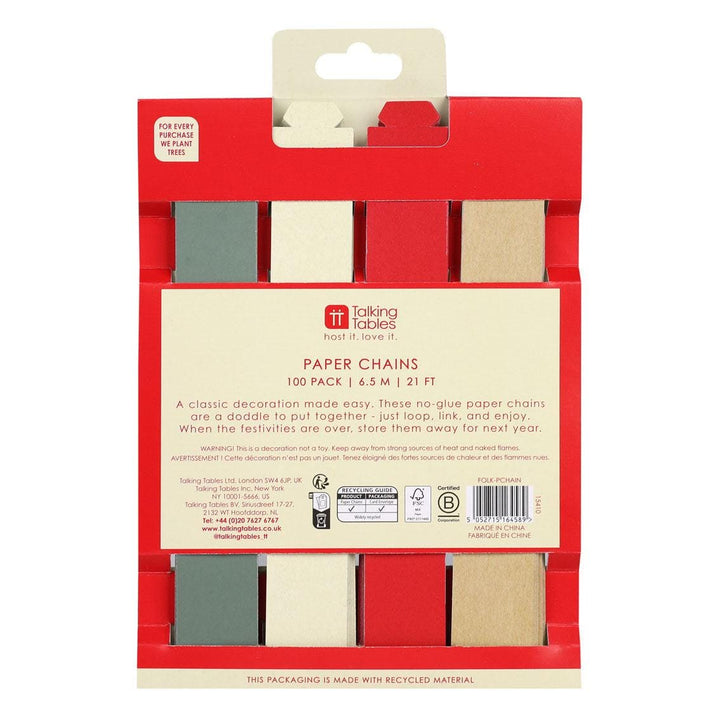 Christmas Paper Chains - Traditional Christmas Garland - Christmas Party Decorations - Tree Decor - Multicoloured -Holiday Decor-Pack Of 100 - Jolie Fete UK