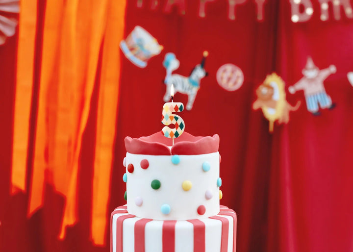 Cake Candle 5 - Rainbow Candles - Number 5 Birthday Cake Candle - Circus Party - Diamond Design - Harlequin Pattern-Kids Party-Multicoloured - Jolie Fete UK
