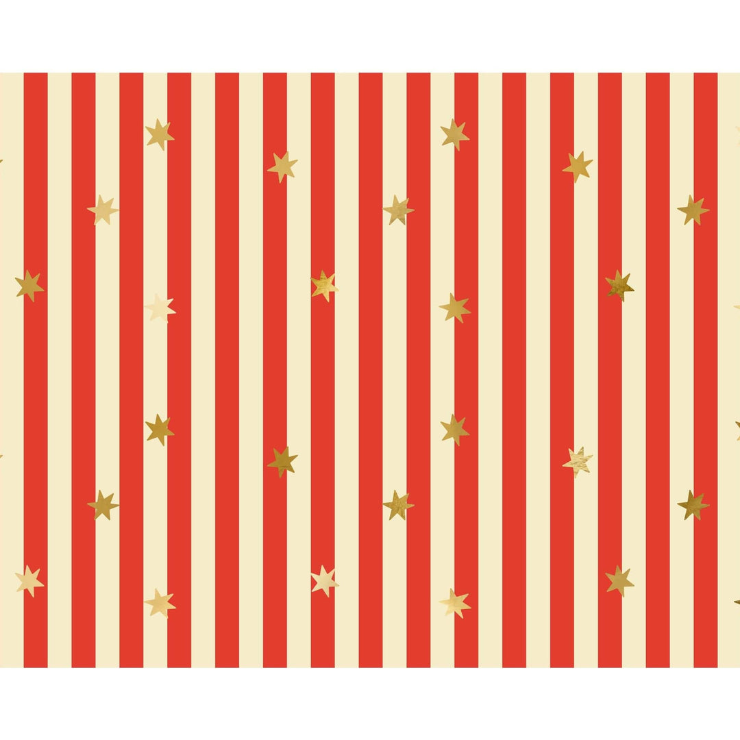 Circus Tent Stripe Tablecloth - Paper Tablecloth With Red Stripes & Gold Stars - Carnival Party Supplies - Funfair Theme-Kids Birthday Party - Jolie Fete UK