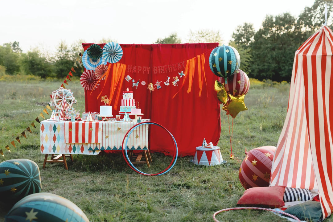 circus tarp Circus Tent Stripe Paper Tablecloth – Jolie Fête UK