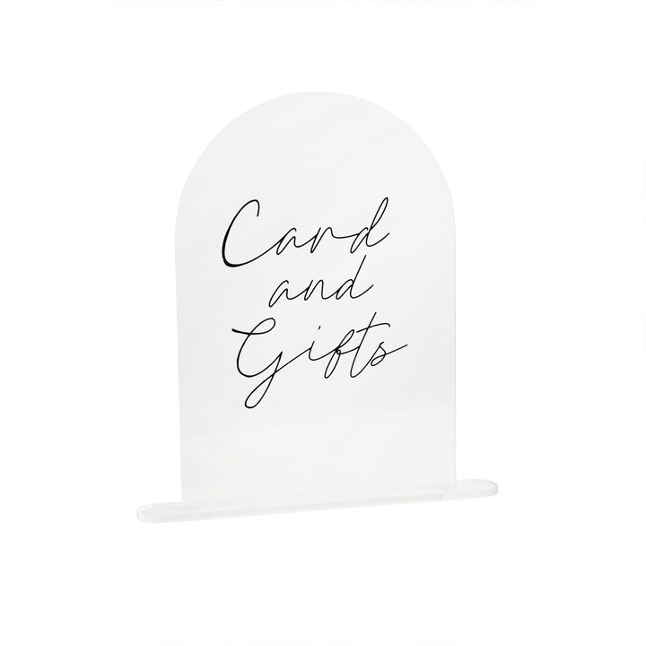Clear Acrylic Cards and Gifts Sign - Wedding Table Decor With Black Script Lettering - Modern Minimalist Reception Signage - Standing Plaque - Jolie Fete UK