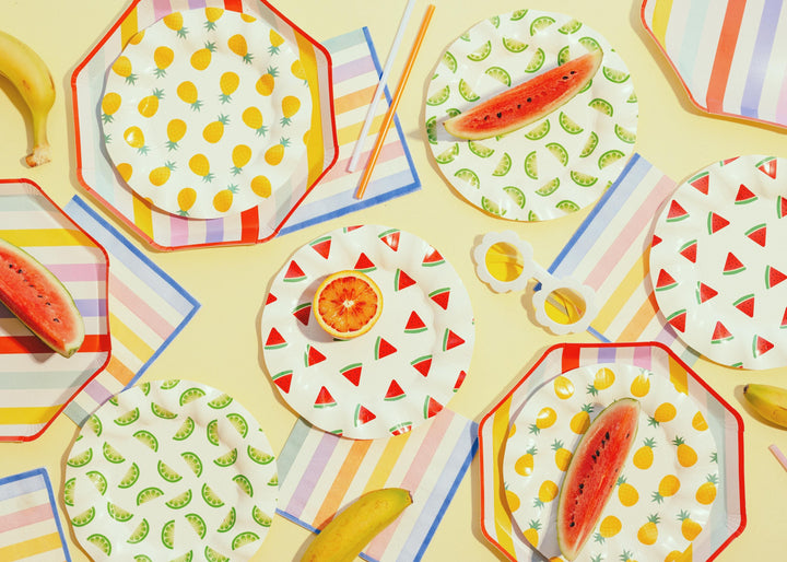 Colourful Striped Paper Napkins - Summer Party Tableware - Rainbow Picnic Decor - Tropical Party Decor - Garden BBQ Accessories - Pack Of 20 - Jolie Fete UK