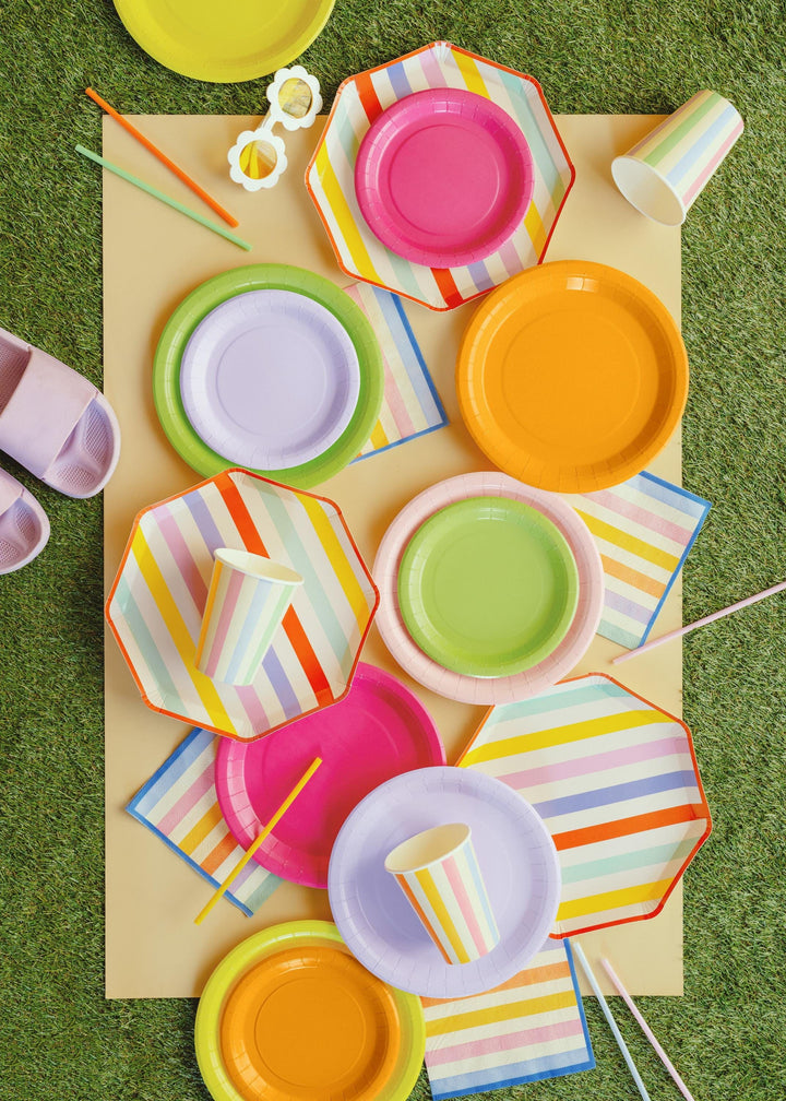 Colourful Striped Paper Napkins - Summer Party Tableware - Rainbow Picnic Decor - Tropical Party Decor - Garden BBQ Accessories - Pack Of 20 - Jolie Fete UK