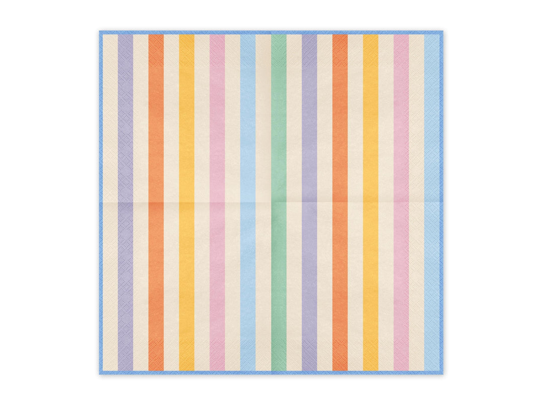 Colourful Striped Paper Napkins - Summer Party Tableware - Rainbow Picnic Decor - Tropical Party Decor - Garden BBQ Accessories - Pack Of 20 - Jolie Fete UK