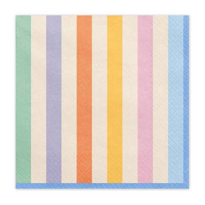 Colourful Striped Paper Napkins - Summer Party Tableware - Rainbow Picnic Decor - Tropical Party Decor - Garden BBQ Accessories - Pack Of 20 - Jolie Fete UK