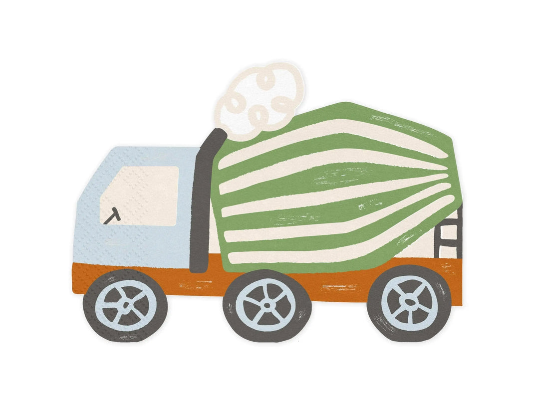 Construction Party Napkins - Concrete Mixer Shaped Paper Napkins - Digger Birthday Tableware - Green & Orange-Kids Party Supplies-Pack Of 20 - Jolie Fete UK