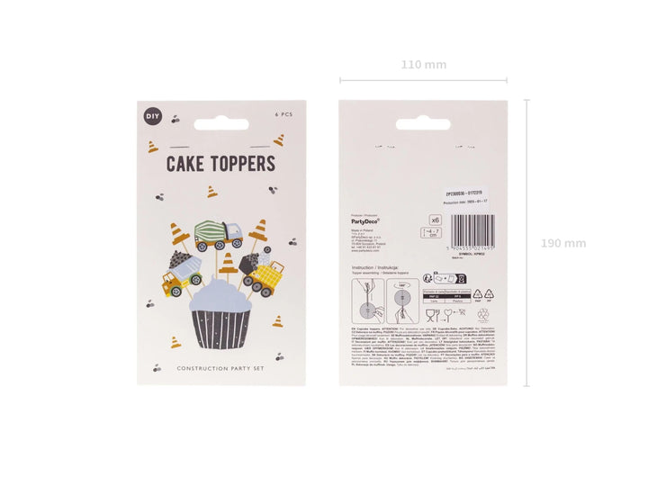 Construction Party Cupcake Toppers - Birthday Cake Topper - Dump Truck, Digger, Cement Mixer & Traffic Cones - Kids Birthday Party Supplies - Jolie Fete UK