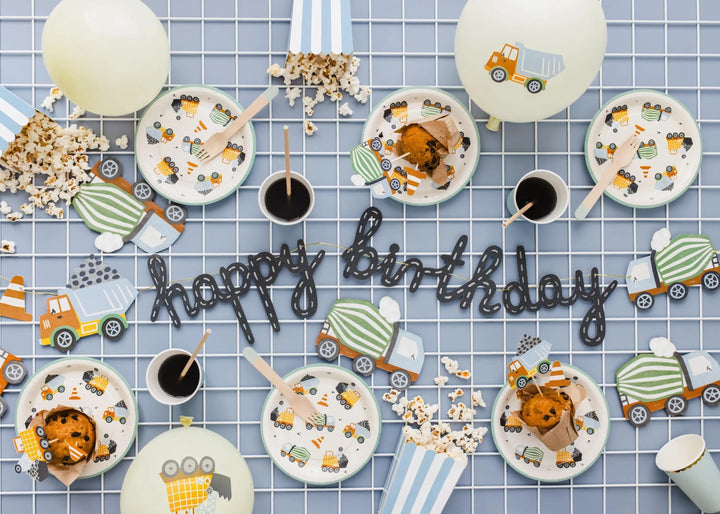 Happy Birthday Banner - Construction Party Supplies - Digger Birthday Decorations - Dump Truck Garland - Kids Birthday Party Bunting - Jolie Fete UK