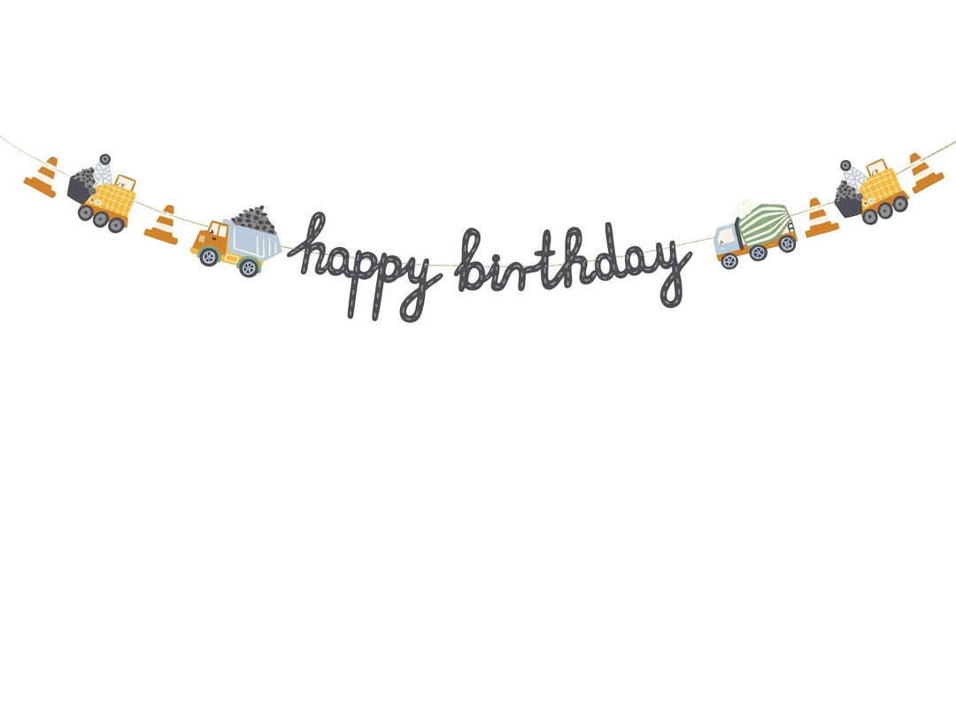 Happy Birthday Banner - Construction Party Supplies - Digger Birthday Decorations - Dump Truck Garland - Kids Birthday Party Bunting - Jolie Fete UK
