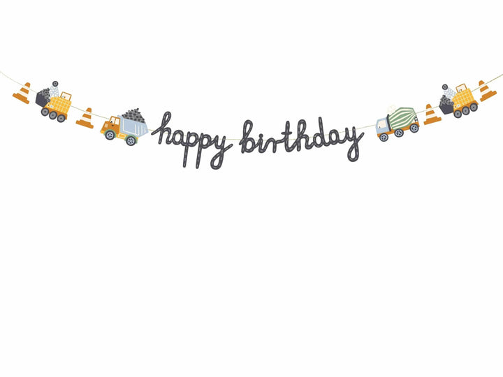 Happy Birthday Banner - Construction Party Supplies - Digger Birthday Decorations - Dump Truck Garland - Kids Birthday Party Bunting - Jolie Fete UK