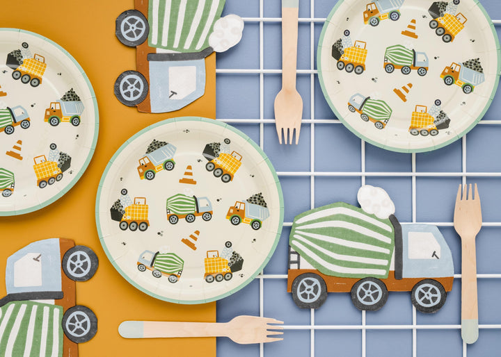 Construction Party Plates - Digger Birthday Paper Plates - Construction Theme Tableware - Cream Plates - Kids Party Supplies - Pack Of 6 - Jolie Fete UK