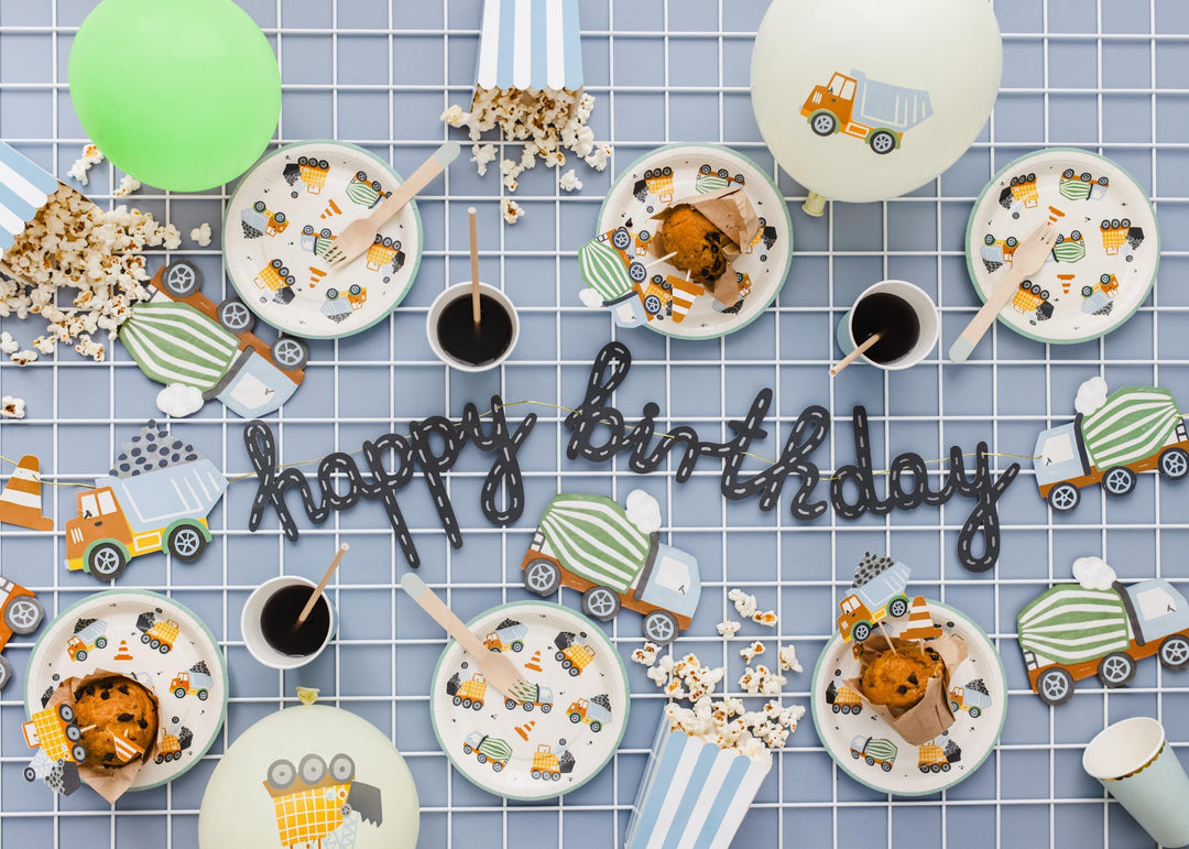Construction Party Plates - Digger Birthday Paper Plates - Construction Theme Tableware - Cream Plates - Kids Party Supplies - Pack Of 6 - Jolie Fete UK