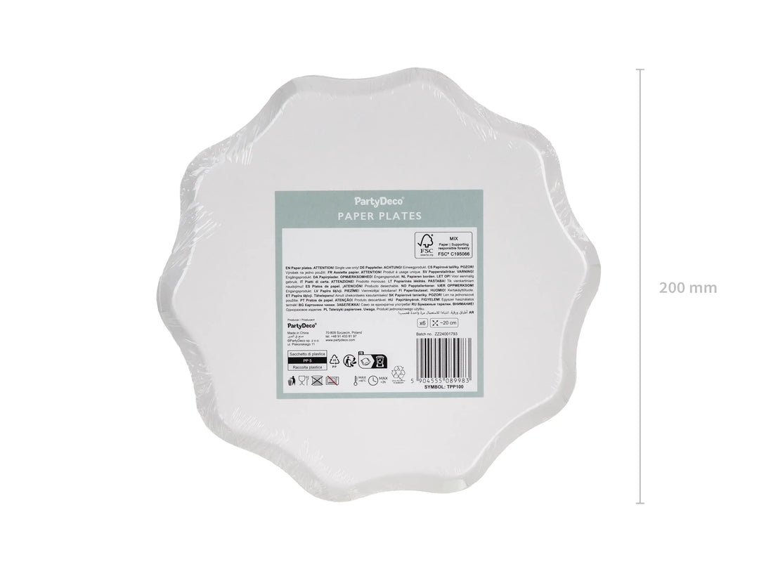 Cream Floral Paper Plates - Gold Foil Botanical Plates - Elegant Tea Party Tableware - Baby Shower - Bridal Brunch Decor - 20cm - Pack Of 6 - Jolie Fete UK