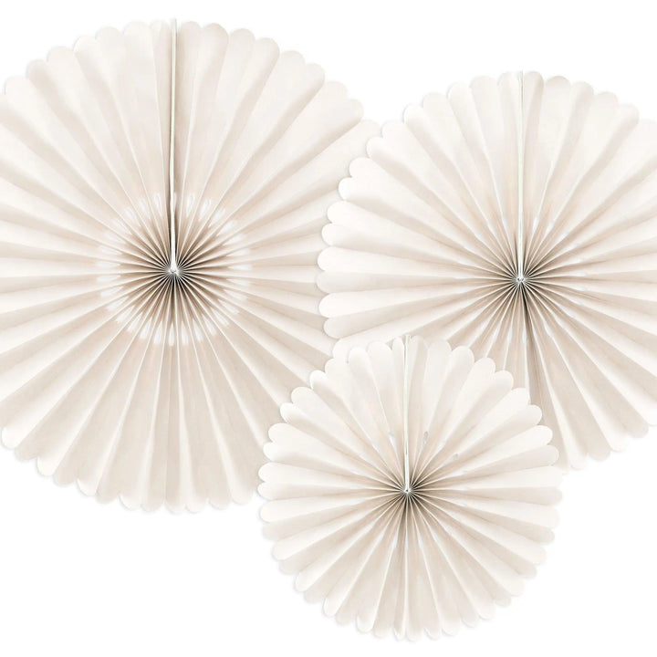 Cream Tissue Paper Rosettes - Beige Birthday Party Fan Decorations - Party Wall Decorations - Hanging Decorations - Pack Of 3 - Jolie Fete UK