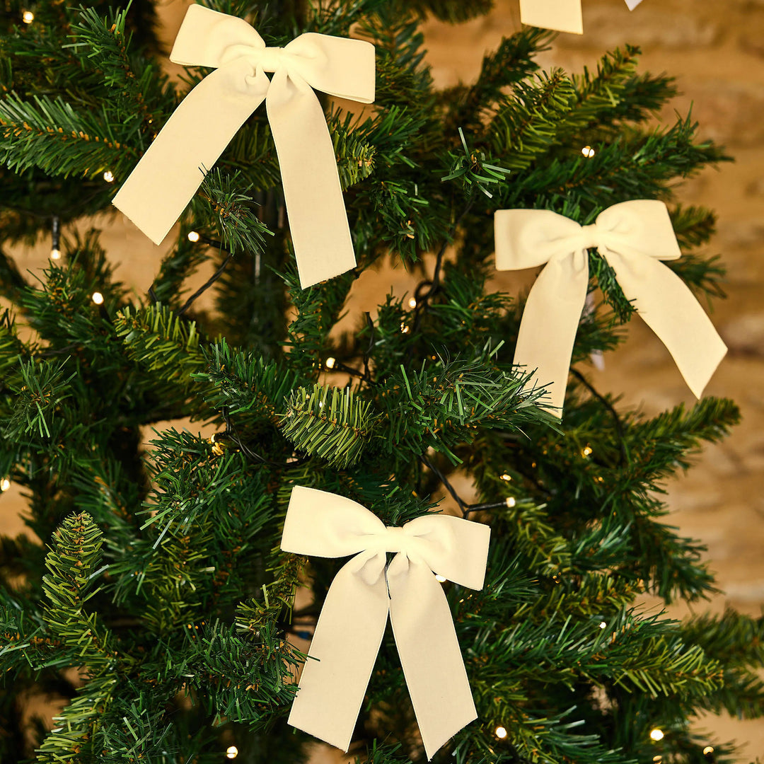 Cream Velvet Bow Clip Christmas Tree Decorations - Xmas Bow Ornaments - Velvet Ribbon Tree Clips - Festive Home Decor - Pack of 6 - Jolie Fete UK