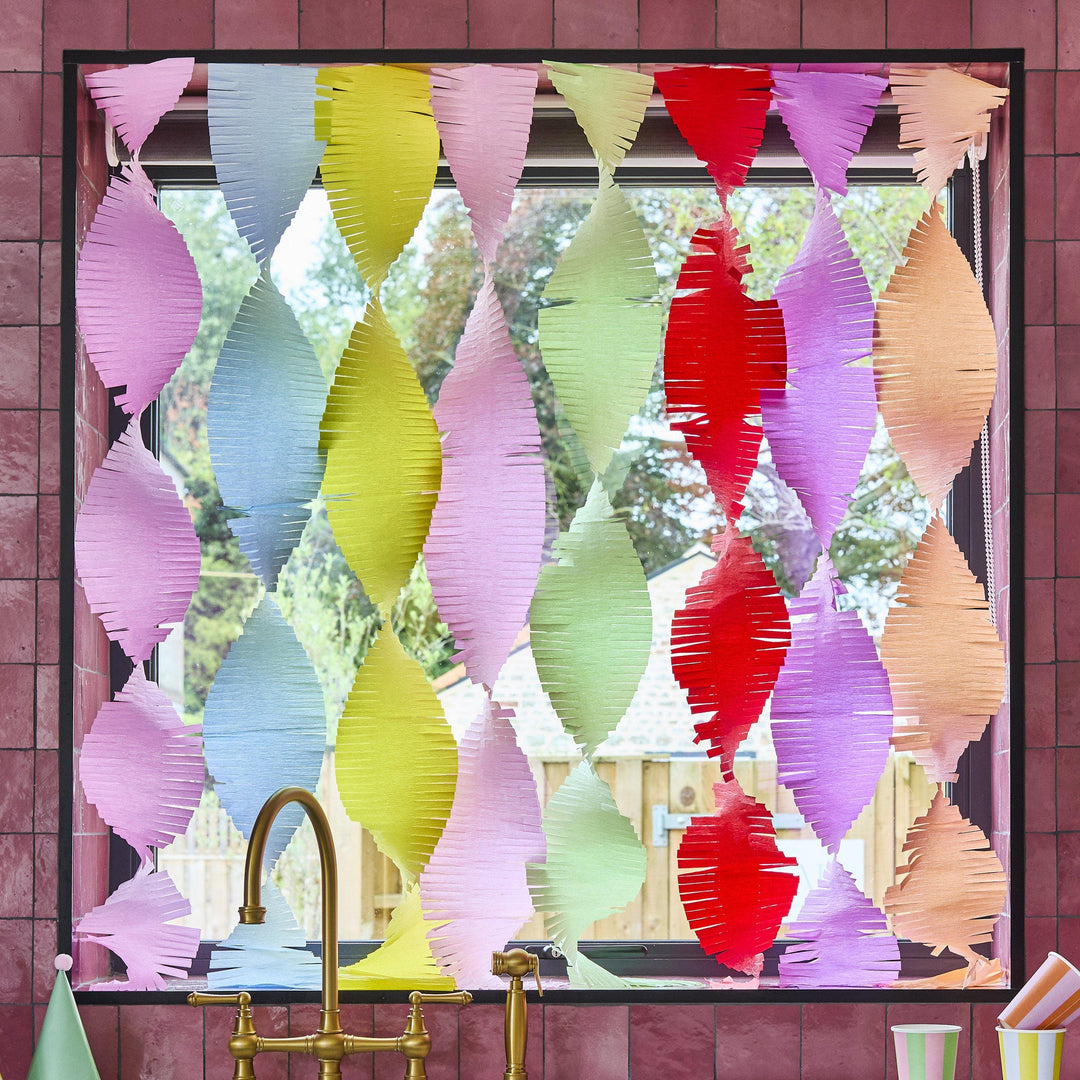 Crepe Paper Streamers - Bright Party Streamers - Colourful Birthday Backdrop - Birthday Party Decorations - Rainbow Party Decor - Pack Of 8 - Jolie Fete UK