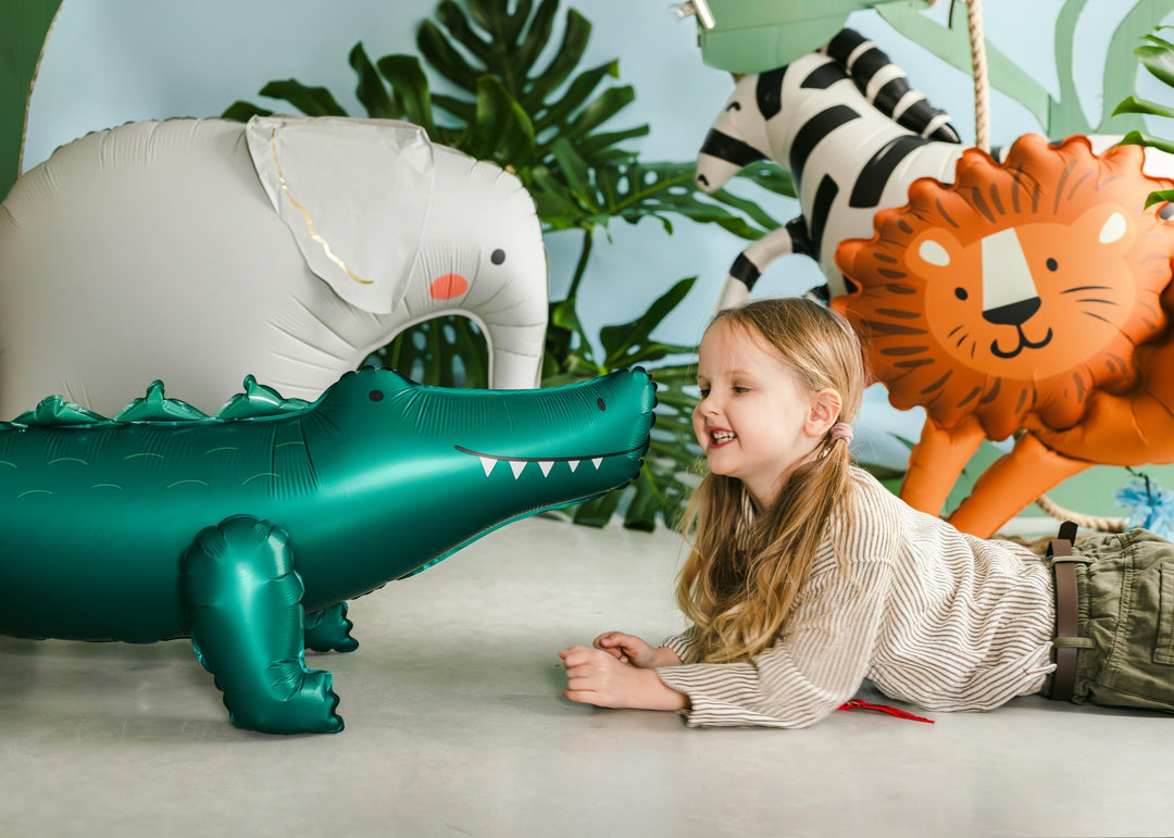 Crocodile Balloon - Standing Foil Balloon - Safari Birthday Decor - Jungle Animal Balloons - Wild One Party-Kids Party Balloon-Air Fill Only - Jolie Fete UK